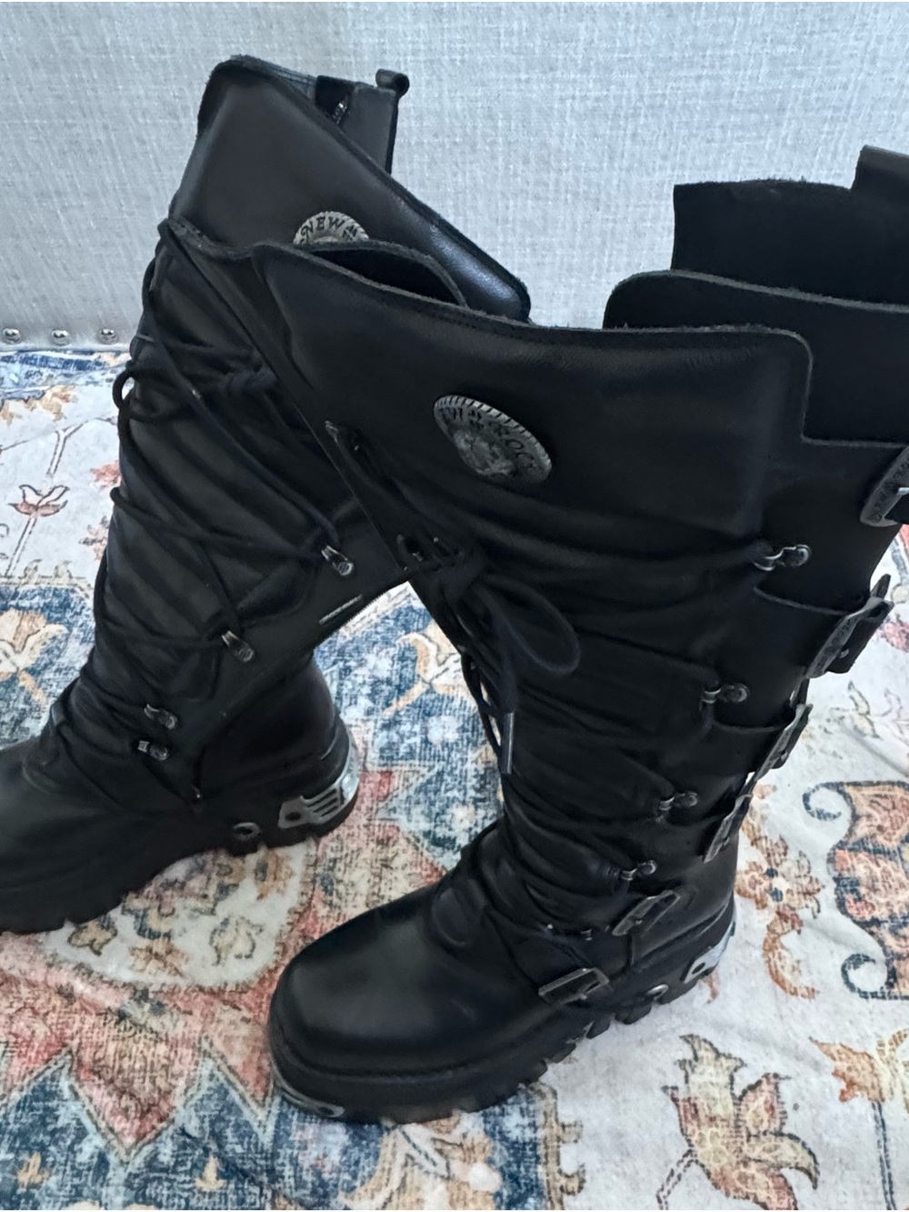 Women’s Black Lace-Up Buckle Combat Boots